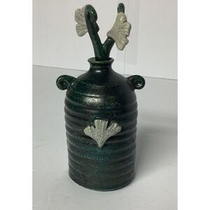Handmade Ceramic Pottery Perfume Bottle Vase Vintage Floral Signed